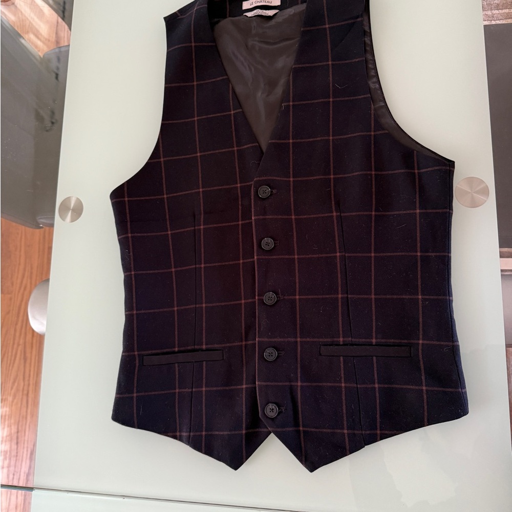 Le Chateau Black and Brown Vest with Windowpane Pattern